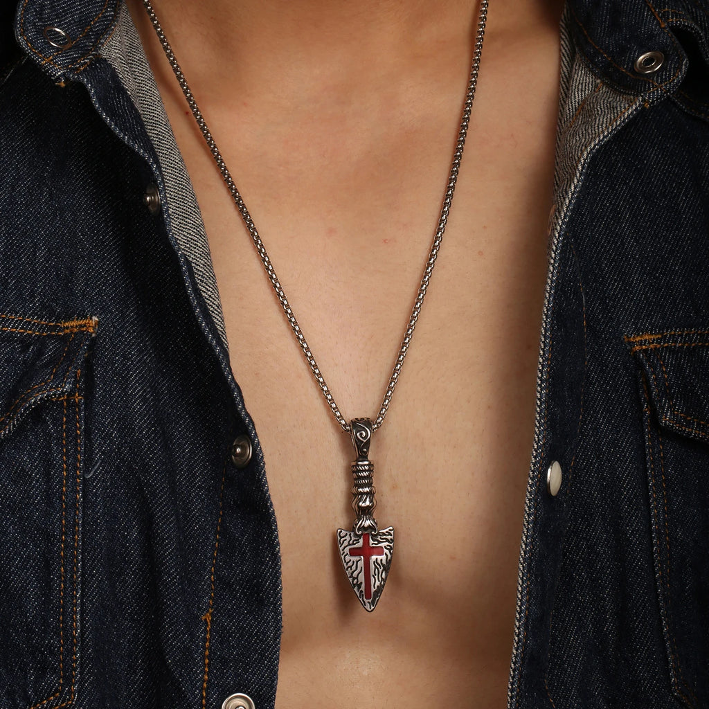 Viking Arrowhead Valknut Pendant Necklace — Stainless Steel