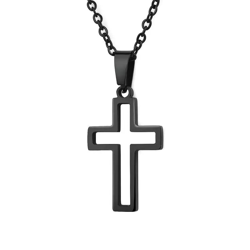 2022 Fashion Stainless Steel Necklace For Men Women Black Gold Color Silver Color Cross Pendant Chain Necklace Jewelry