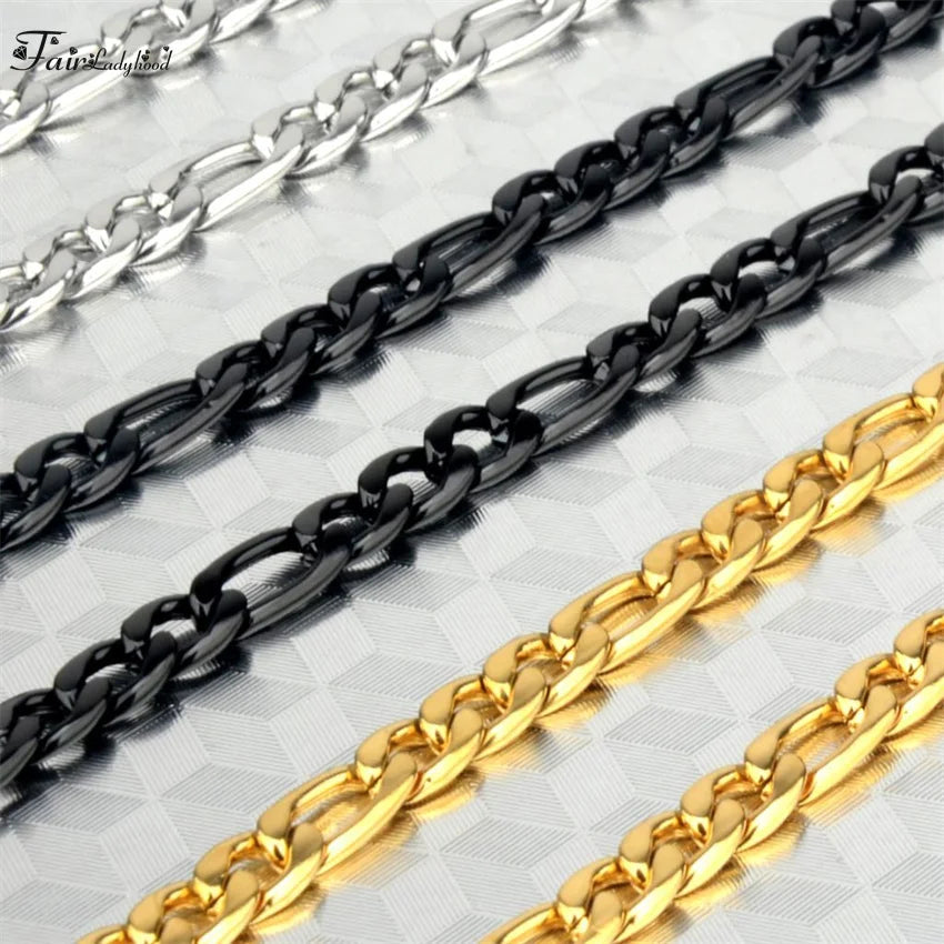 Fashion New Figaro Chain Necklace For Men Punk Silver Color Stainless Steel Long Necklace Men Hip Hop Jewelry Gift