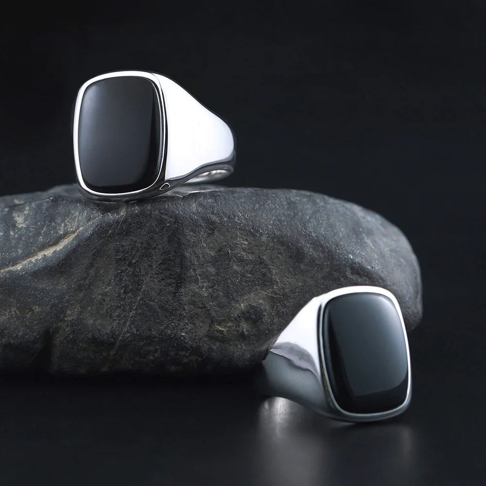 Black Agate Ring — 925 Silver