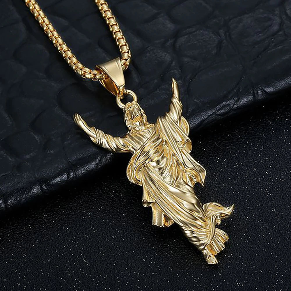 New Punk 316L Stainless Steel Jesus Pendant Necklaces For Men Women Sliver/Gold Color Hip Hop Religious Jewelry Gifts Wholesale