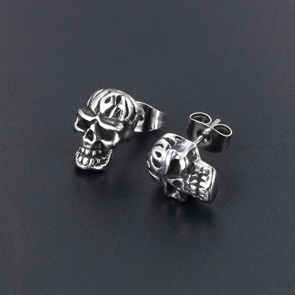 Skull Steel Earrings Punk Vintage 316L Biker Skeleton