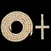 Iced Out Cross Pendant Necklace — Gold Tennis Chain
