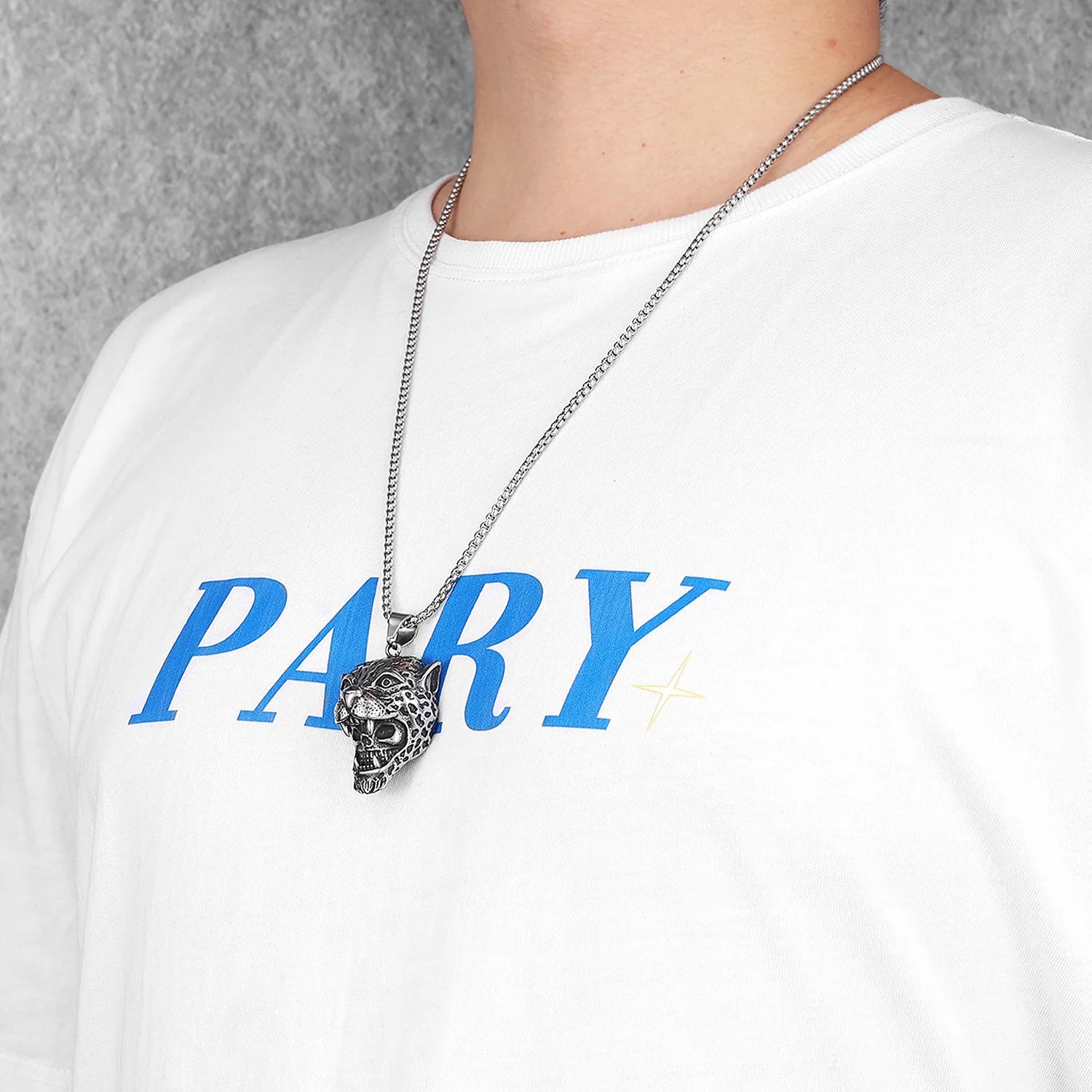 Jungle Jaguar Hunter Stylish Men Necklace with Pendant Stainless Steel Jewelry for Male Women Punk Hip Hop Accessories Gifts