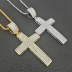 Stainless Steel Cross Pendants Necklaces Gold Color CZ Stone Paved Bling Iced Out Hip Hop Rapper Jewelry with 24" Gold