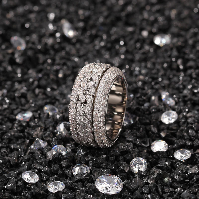 Rotatable Cuban Link Ring for Men — Iced Out CZ, Two-Tone