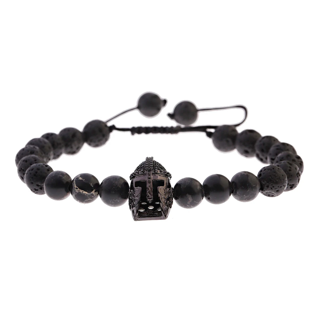 Black CZ Pave Ball Beaded Bracelet for Men — Adjustable Weave