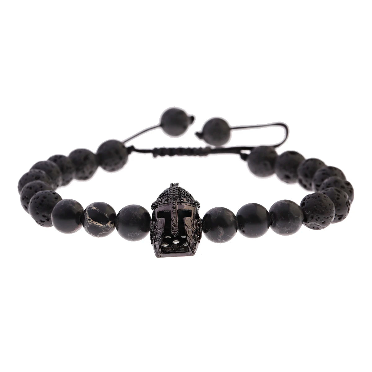 Black CZ Pave Ball Beaded Bracelet for Men — Adjustable Weave