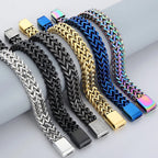 Mens 12MM Width Double Row Chain Wrist Bracelets 6 Color Stainless Steel Bracelet for Man Handles With Magnet Clasp
