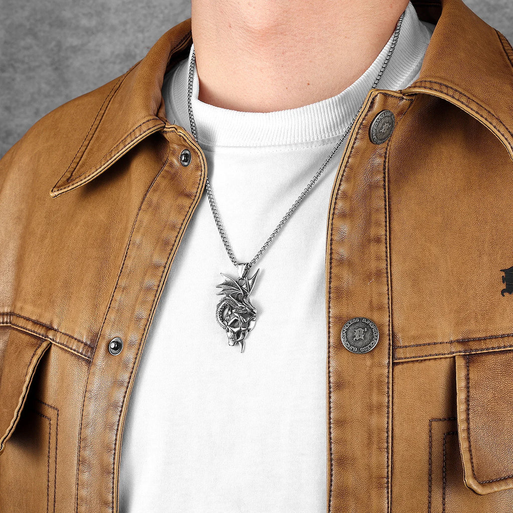 Dragon Skull Stainless Steel Pendant Necklace
