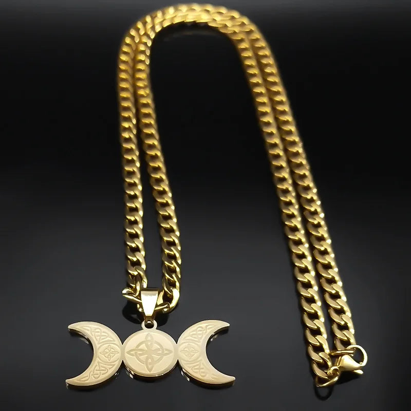 Celtic Moon Pendant Necklace — Stainless Steel