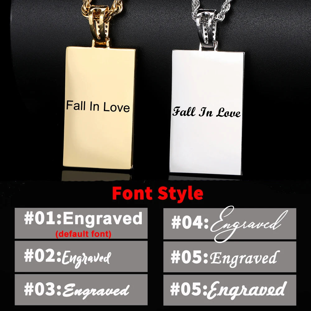 Iced Out Photo Pendant Necklace Rectangle