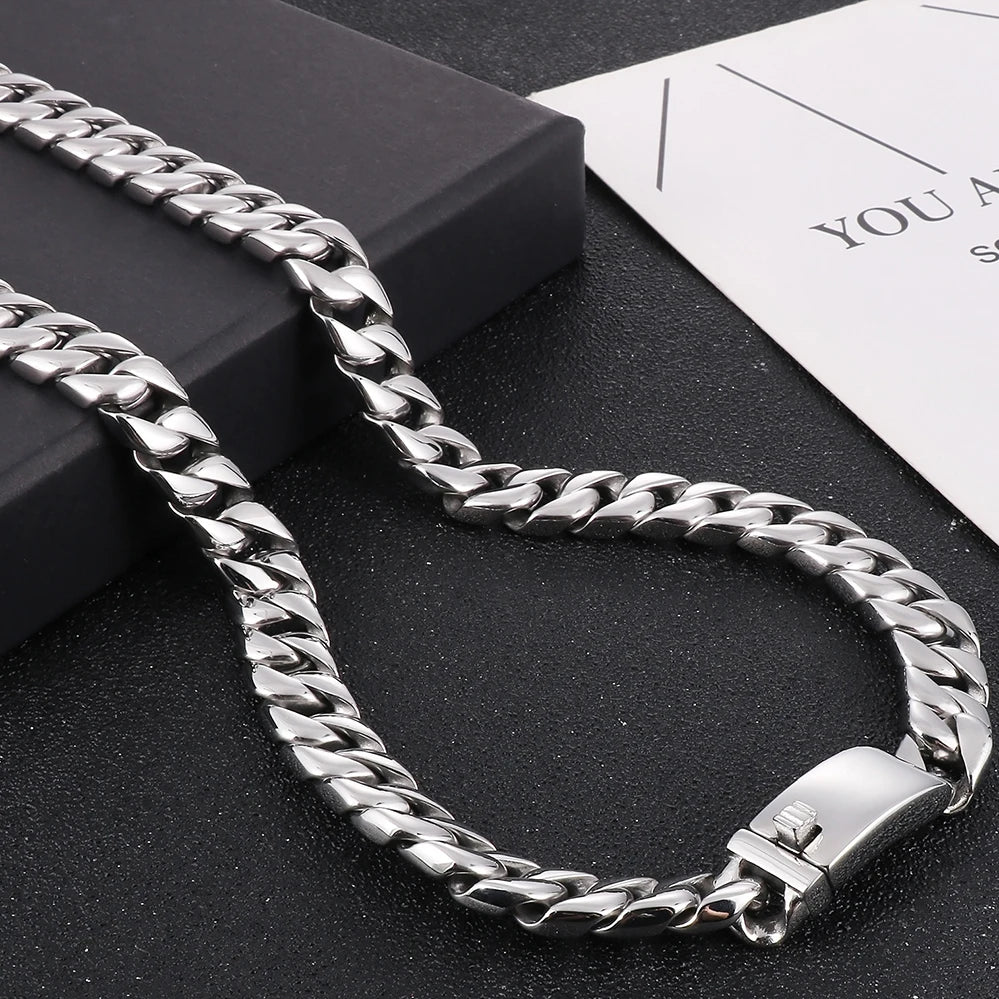 High Polished Stainless Steel Jewelry Accessories 12MM Wide Men Cuban Chains Necklaces Choker Neck Necklace For Man