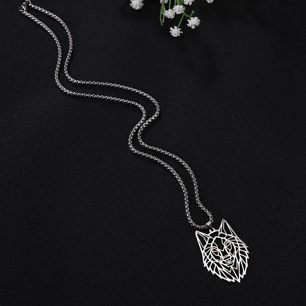 Skyrim Wolf Amulet Cut Out Pendant Necklace Men Women Stainless Steel Hip Hop Box Chain Necklaces Animal Jewelry Birthday Gift