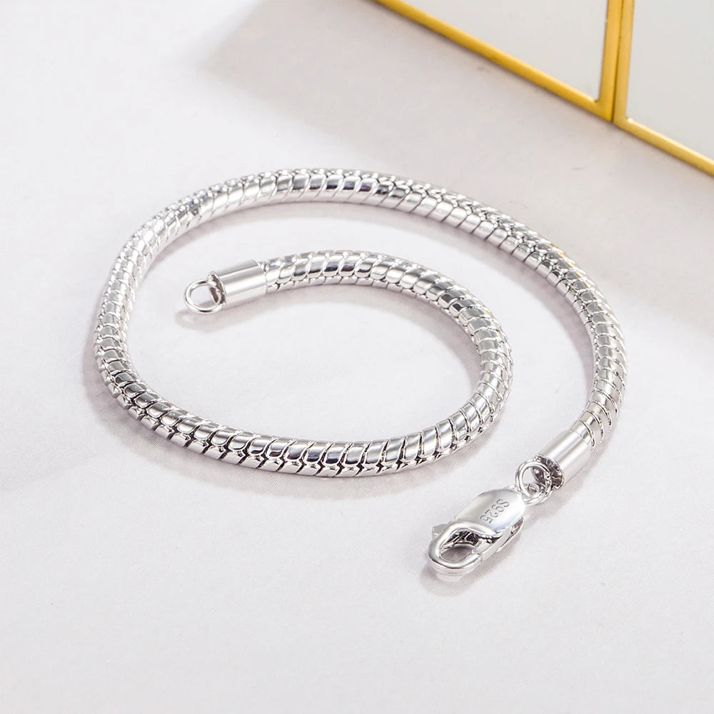 Smooth 3MM 4MM Round Snake Chain Bracelet 100% 925 Sterling Silver Men Women Teen Boy Girls  6.3"- 9"  Bangle Jewelry Gift