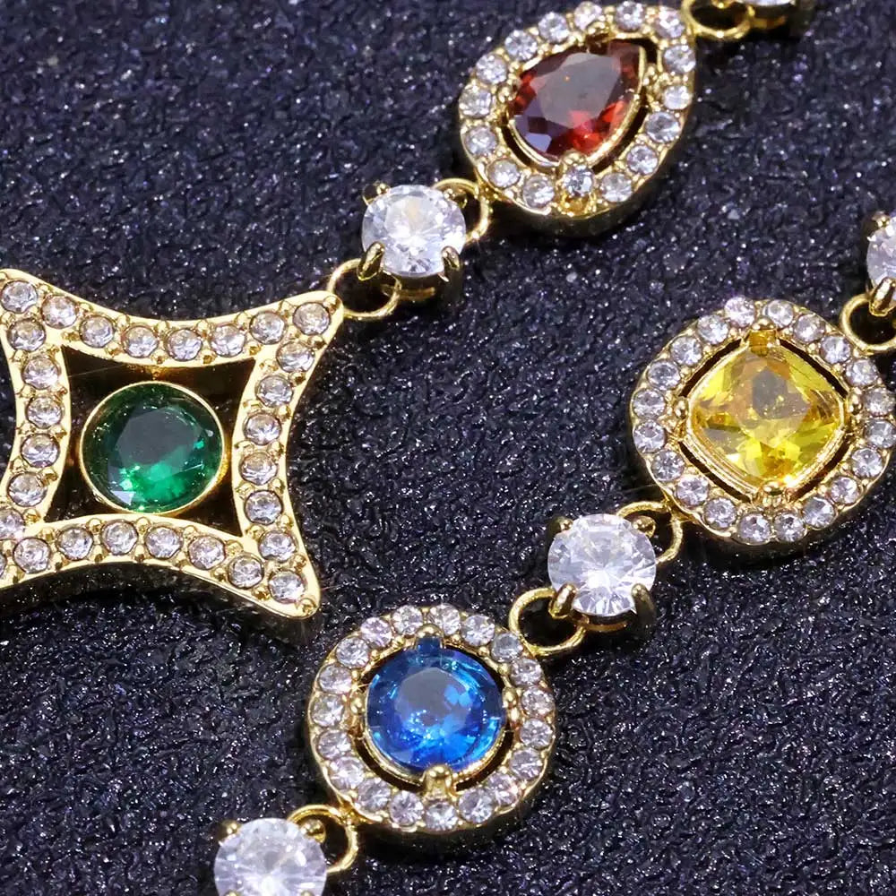 Black Iced Out Colorful Gemstone Chain Necklace