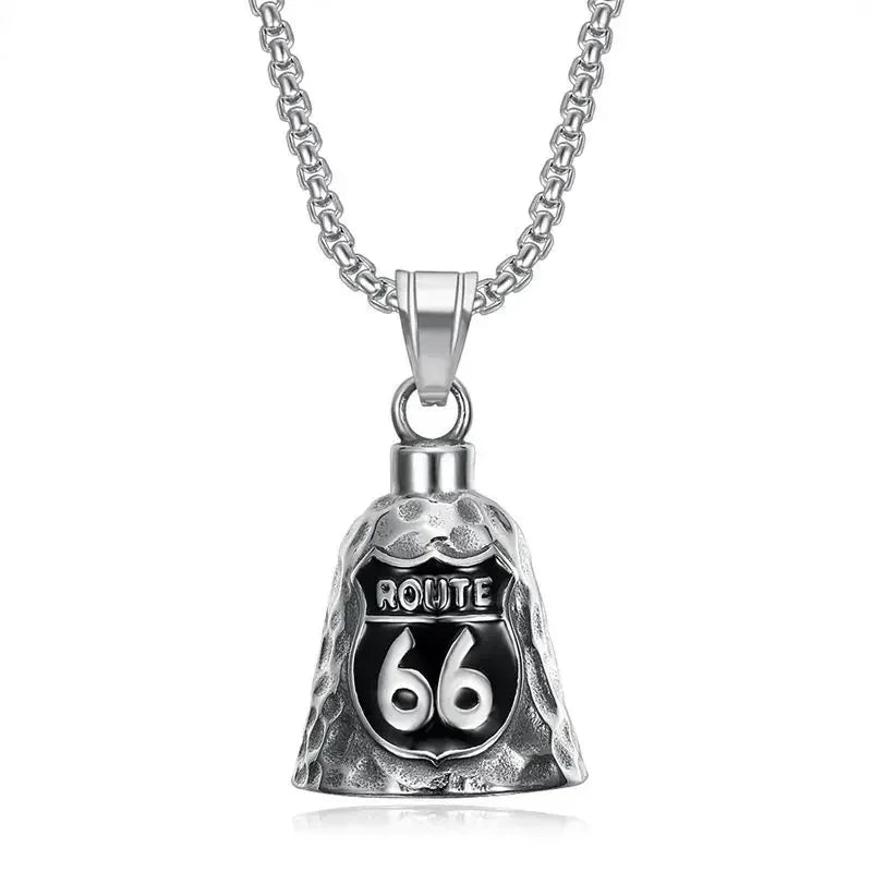 Pirate Skull Moto Bell Pendant Necklace — Gothic Motorcycle Rider