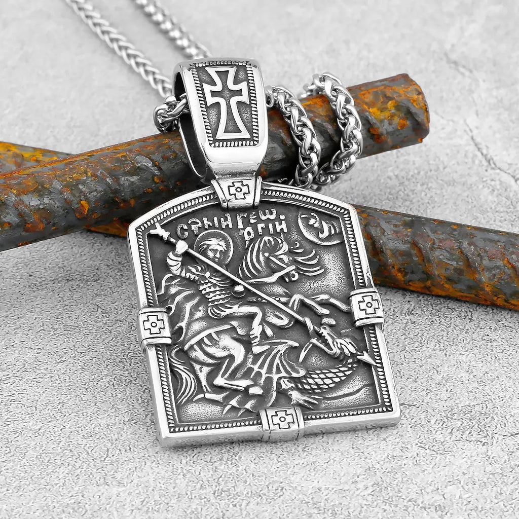 Men's Stainless Steel Vintage Viking Necklace Religious Belief Jesus Odin Valknut Fashion Pendant Warrior Shield Amulet Jewelry