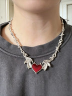 Vintage Gothic Heart Bat Thorns Pendant Necklace for Men & Women