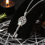 Witchcraft Triple Moon Goddness Key Shape Necklaces Opal Zircons Pentagram Symbol Pendant Witch Amulet Protection
