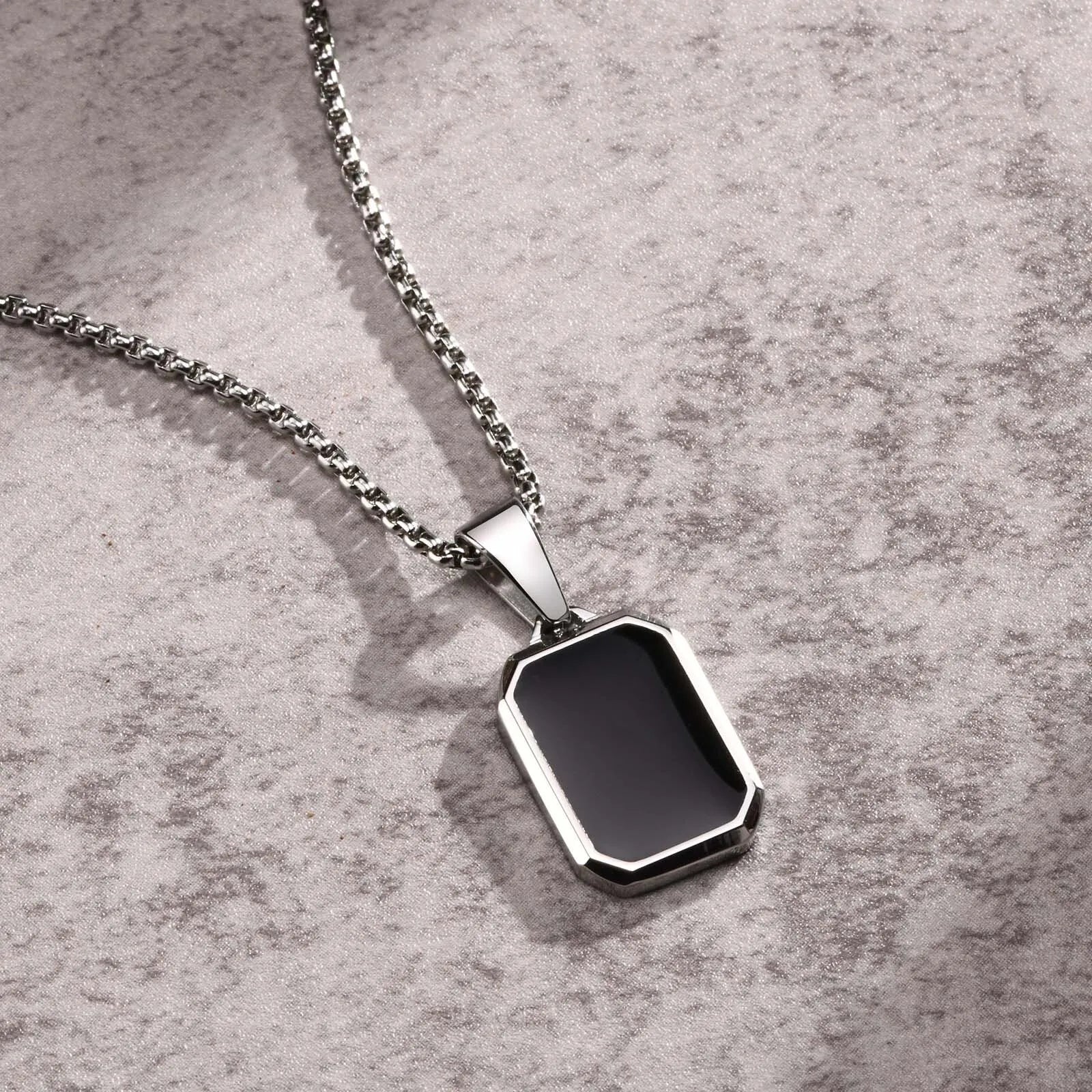 Military Dog Tag Pendant — Black Silver Stainless Steel