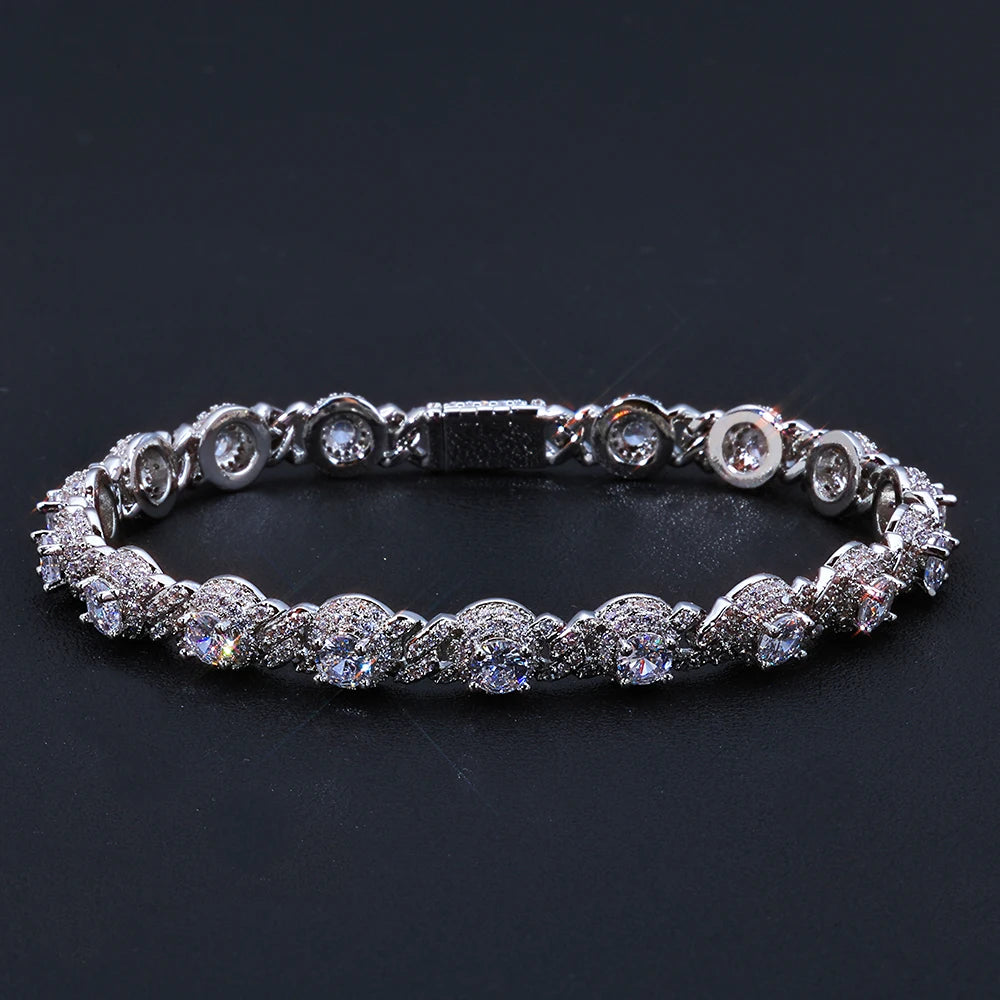 Gold Cuban Bracelet Iced Out 7.5MM Round Bead