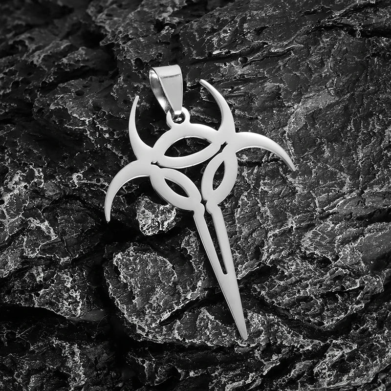 Stainless Steel Gothic Mysterious Ghost Death Band Symbol Pendant Necklace Personalized Punk Jewelry for Men and Women