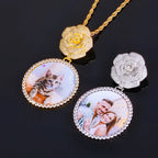 Statement Photo Pendant Necklace Rose Medallion