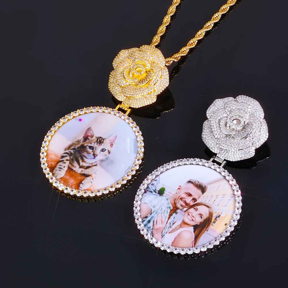 Statement Photo Pendant Necklace Rose Medallion
