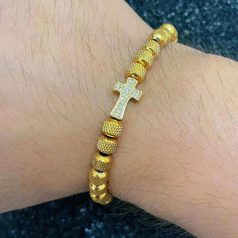 Cross Beaded Bracelet for Men and Women — Stainless Steel