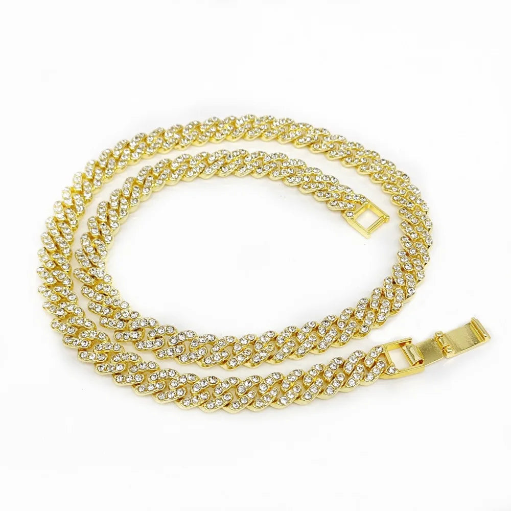 New 9MM Hip Hop Men Women Prong Cuban Link Chain Necklace Bling Iced Out 1 Row Rhinestone Paved Miami Cuban Chain