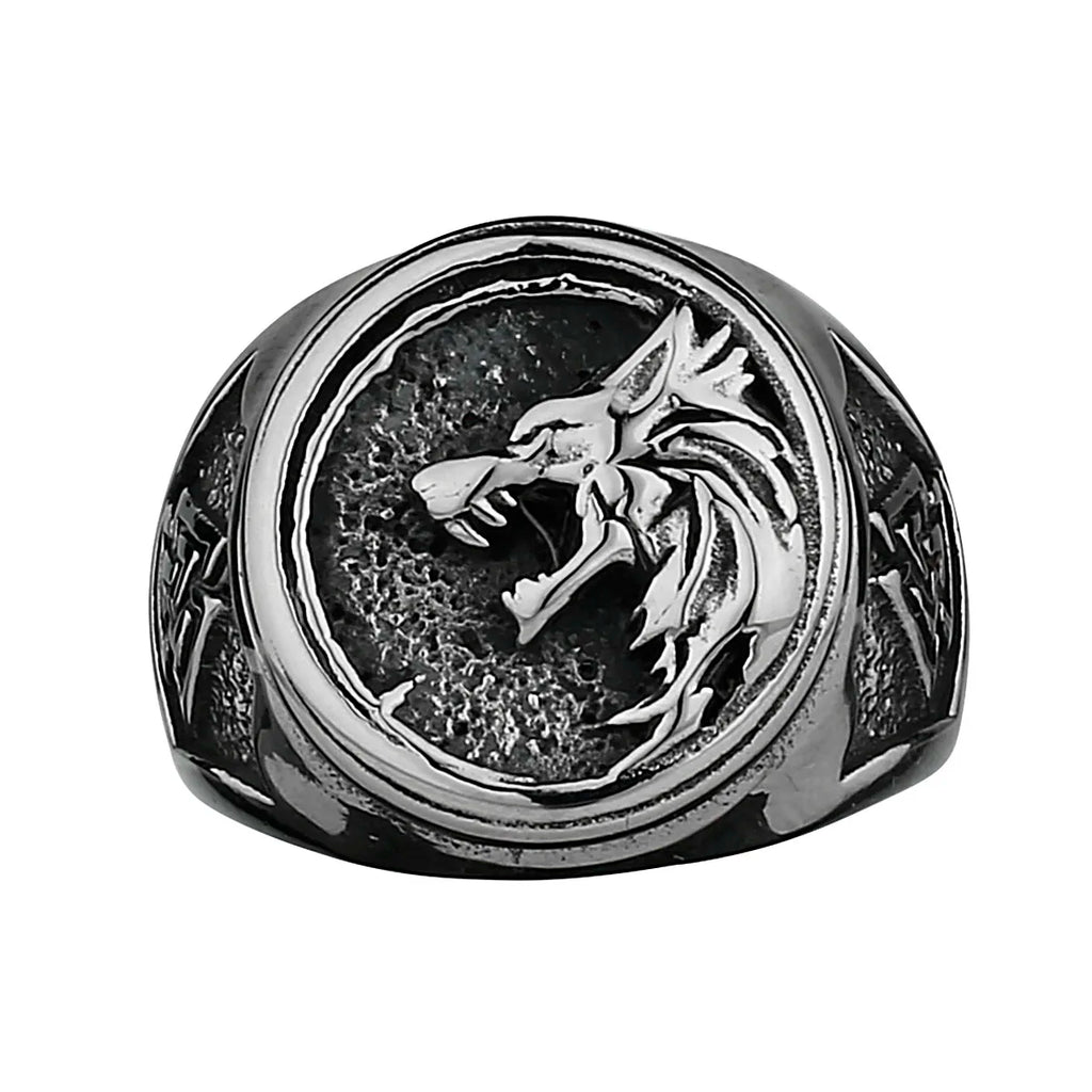 Viking Valknut Rune Wolf Head Ring Men's Fashion Personality Animal Stainless Steel Finger Ring Biker Party Club
