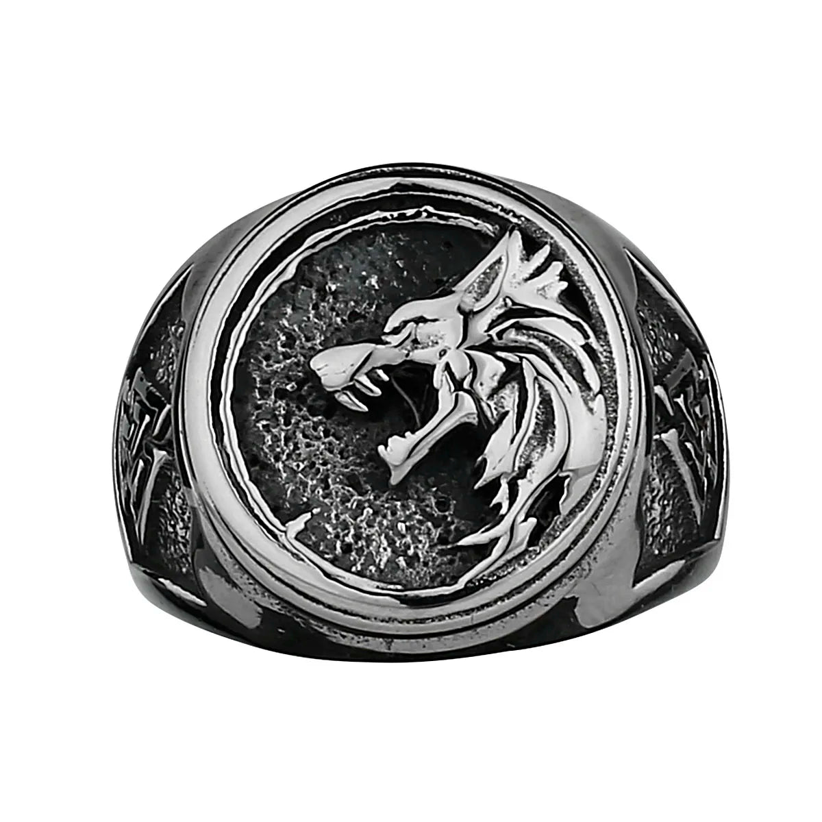 Viking Valknut Rune Wolf Head Ring Men's Fashion Personality Animal Stainless Steel Finger Ring Biker Party Club