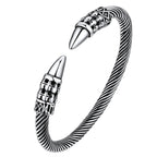 U7 Stainless Steel 6mm Wide Twristed Cable Open Bangle Cuff for Man Skull Dragon Long Charm End Rock Gothic Punk Jewelry Gift