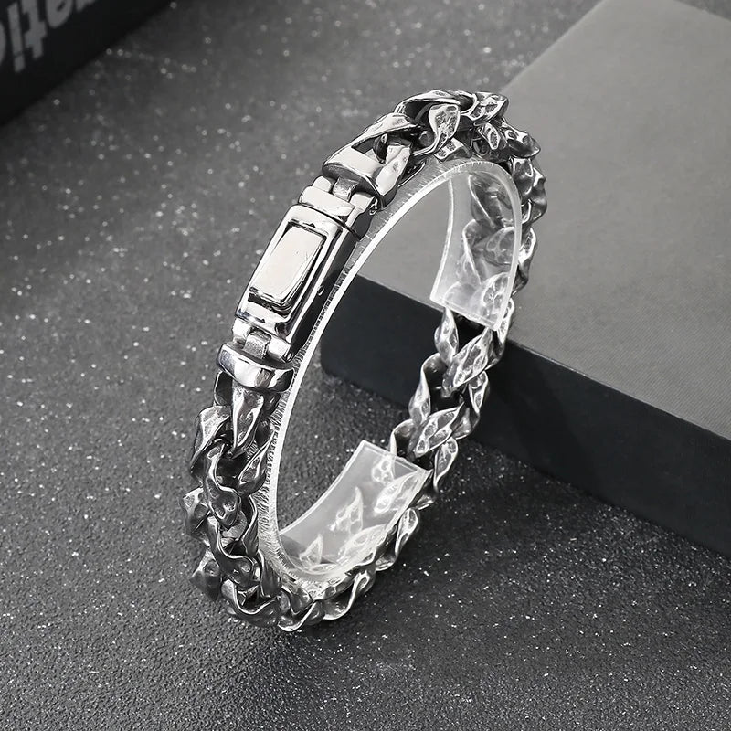 Vintage Braided Link Chain Bracelet 22cm — Stainless Steel