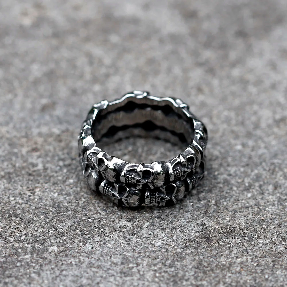 NEW Men's 316L stainless steel rings Unique Skull ring Vintage Aegishjalmur PUNK Jewelry Gifts free shipping