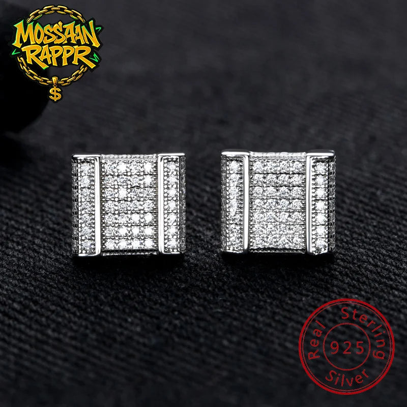 Iced Out Square Stud Earrings — 925 Silver