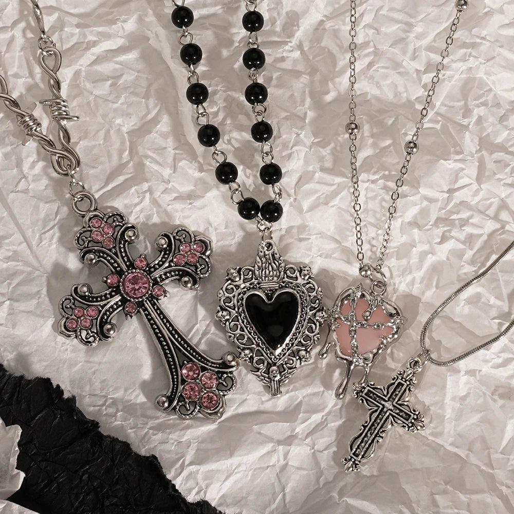 Y2K Spike Cross Pendant Necklace
