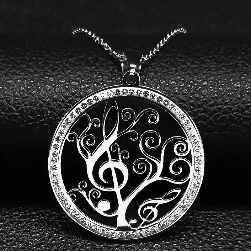 Iced Out Tree of Life Silver Necklace — Stainless Steel