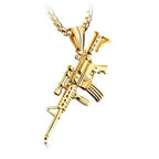 Black Gold Machine Gun Pendant Necklace Statement