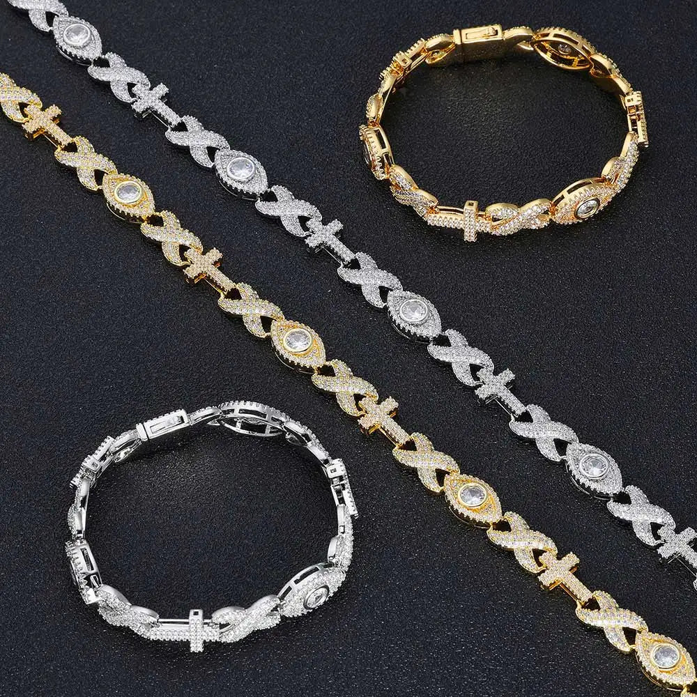 Cross Chain Necklace Iced Out Eye CZ Diamond