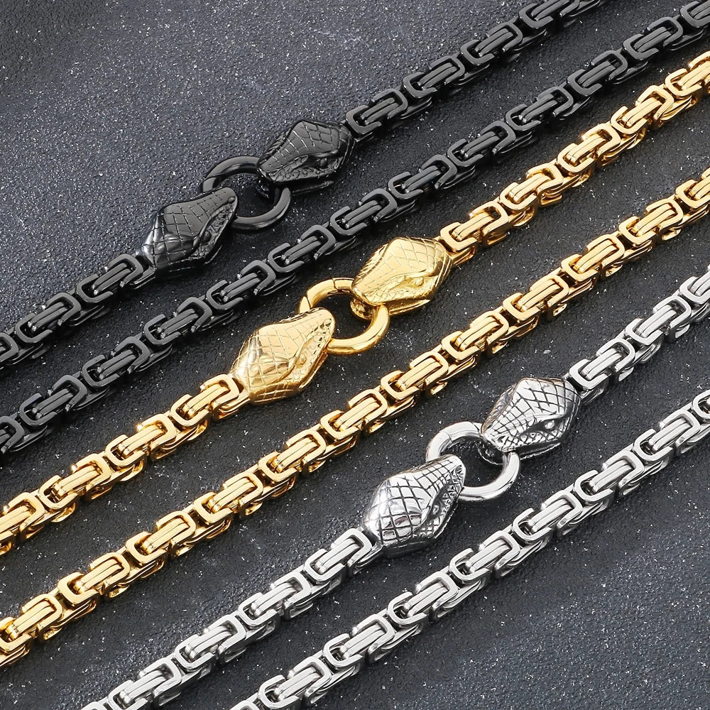 Gothic Double Snake Head Face Necklace for Man Gold Color Stainless Steel Men's Choker Chains Fashion Male Jewelry
