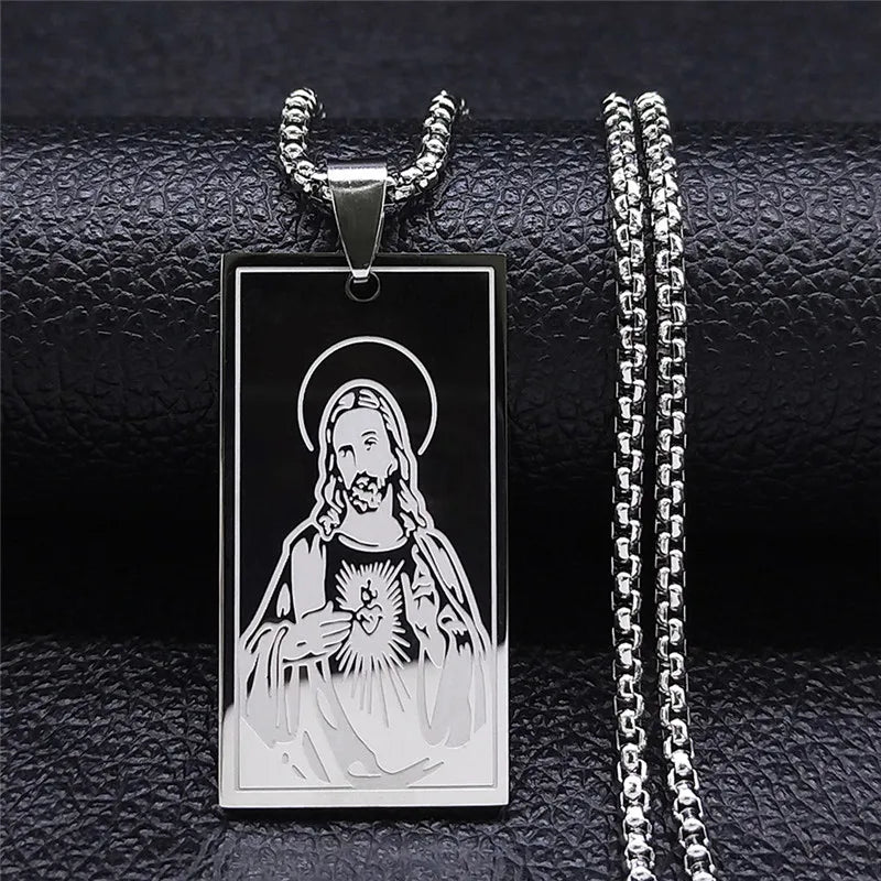 Jesus Cross & Virgin Mary Cutout Necklace — Stainless Steel