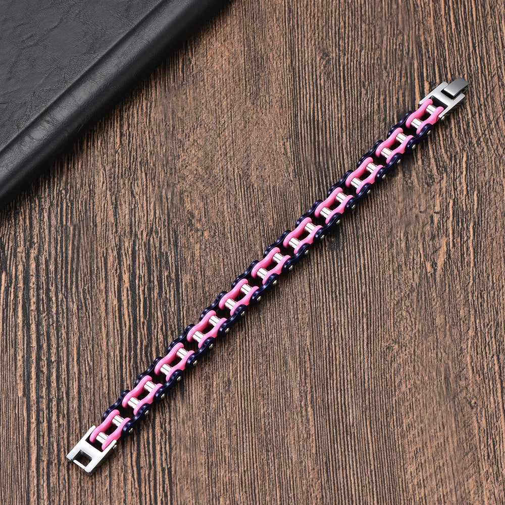 10MM Wide Men's Motorcycle Chain Bracelet Blue Stainless Steel Bicycle Link Design Man Bracelets for Men HipHop
