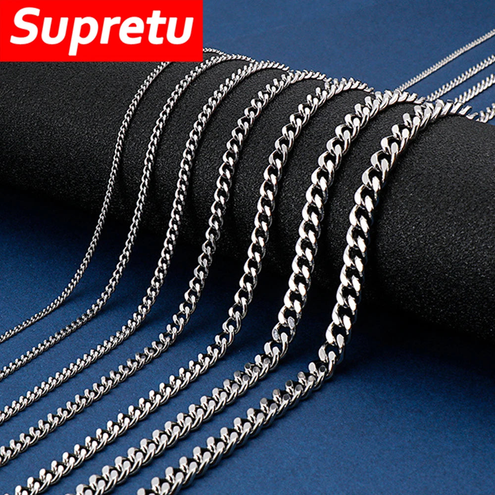 Punk Curb Cuban Link Chain Men Women Stainless Steel Long Necklace Fashion Tide Hip Hop Sweater Accessories Party Jewelry Gifts