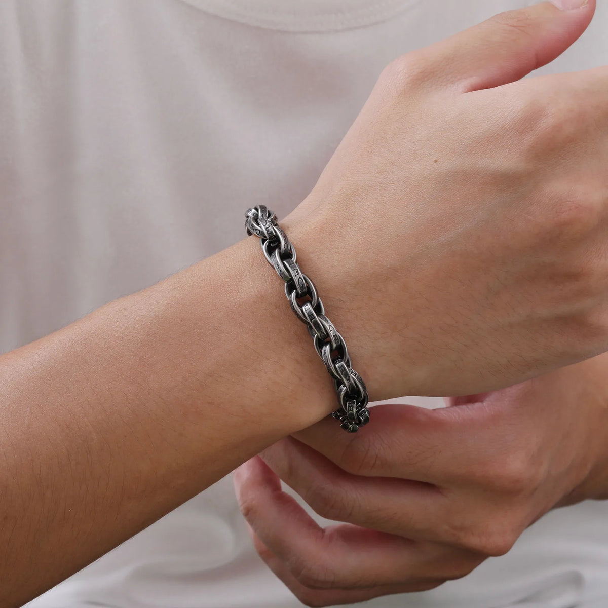 Chunky Twisted Chain Bracelets for Men Boys,Stainless Steel Antique Grey Wristband,Rock Punk Jewelry Gifts