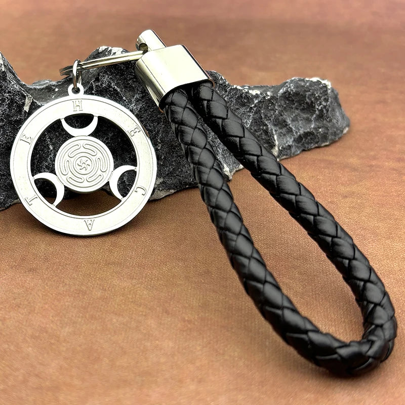 Key Steel Pendant Wicca Triple Moon Goddness Hekate