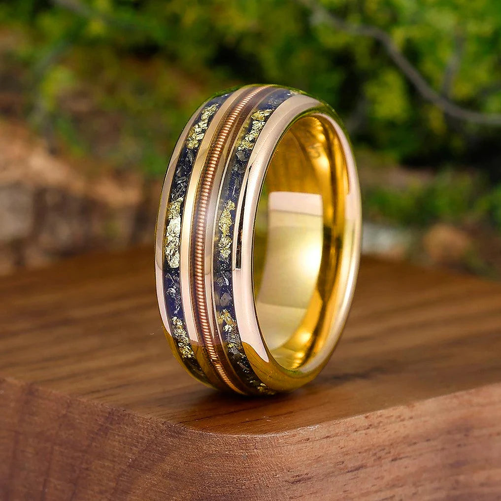 Blue Abalone Shell Inlay Rings for Men, Fashion 8mm Black Brushed Men Stainless Steel Rings, Wedding Band Jewelry Gift