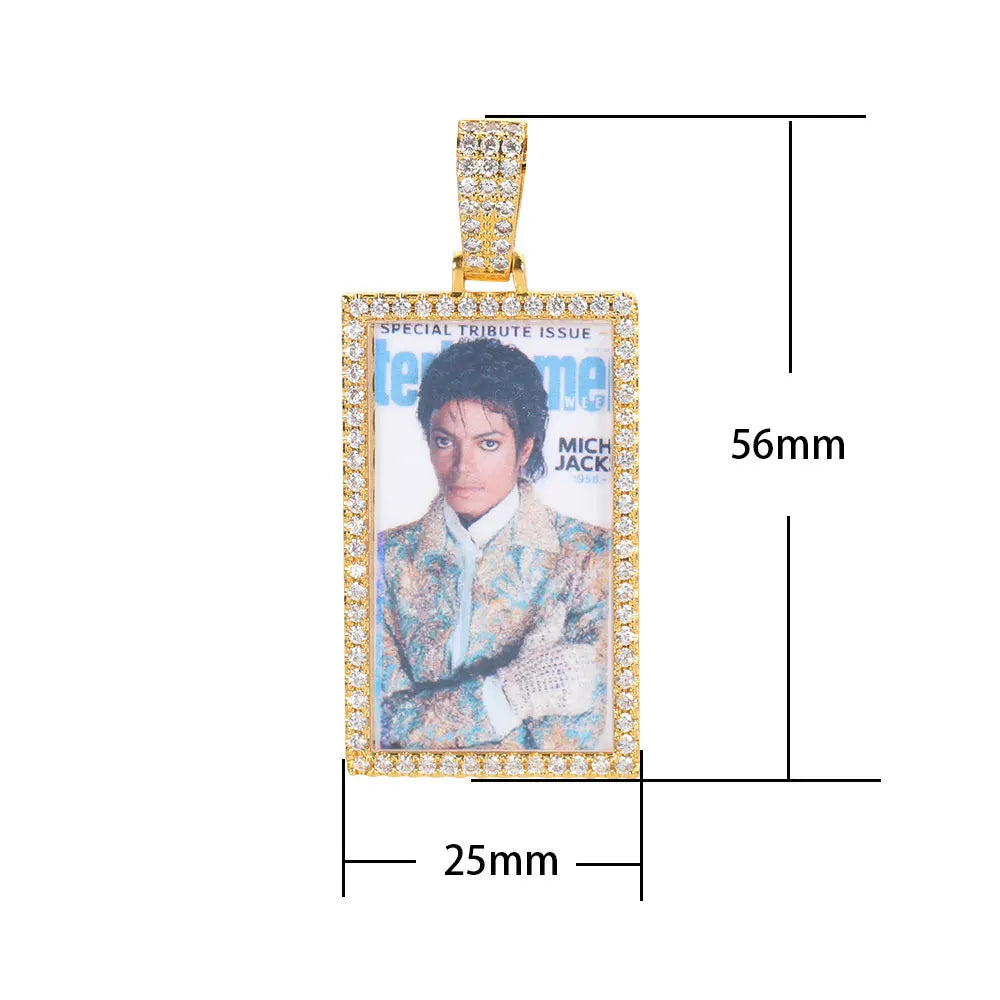 Iced Out Photo Pendant Necklace Rectangle