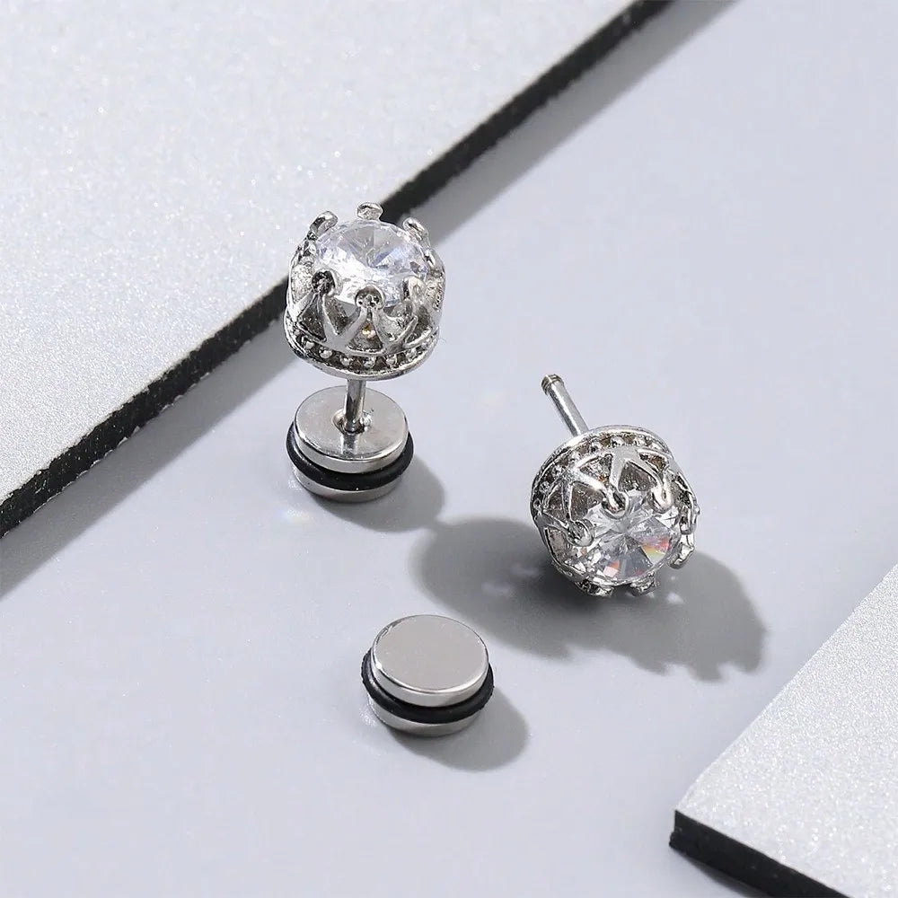Crown Shaped Stud Earrings for Men — Stainless Steel